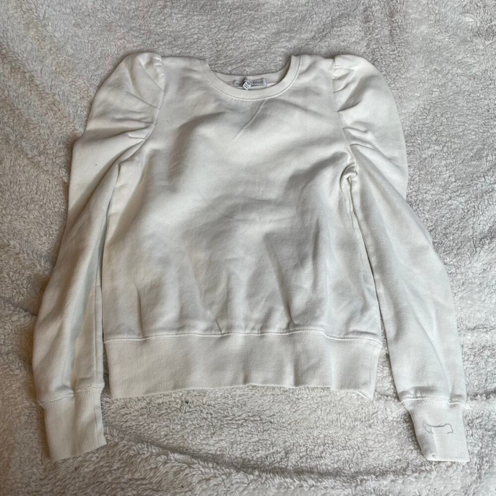 REBECCA MINKOFF XS Extra Small White Puff Shoulder Crewneck Sweatshirt Sweater